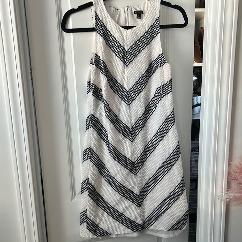 Ann Taylor White and Blue A-line Halter Sleeveless Knee-length Dress